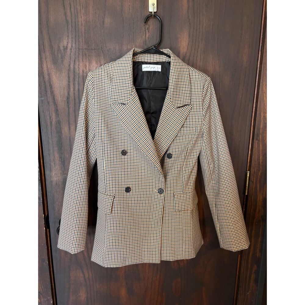 Petal + Pup Brown Houndstooth Double Breasted Blazer Jacket US 2 AU 6